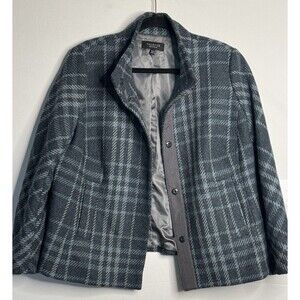 Talbots Wool Polyester Blue Plaid Jacket Plus Size 16w